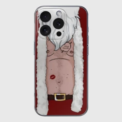 Чехол для iPhone 16 Pro Max силиконовый с защитой камеры Прикольный костюм санта клауса - голое тело