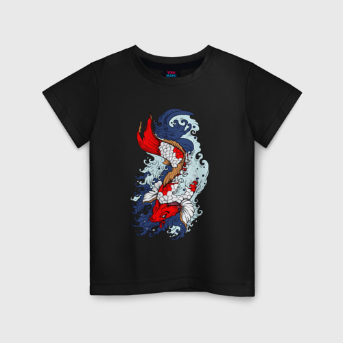 Детская футболка хлопок с принтом Японские рыбки - карпы кои, вид спереди #2