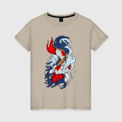 Женская футболка хлопок Японские рыбки - карпы кои