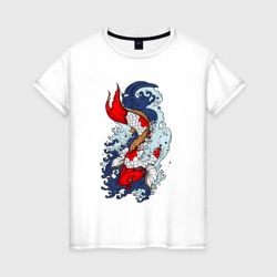 Женская футболка хлопок Японские рыбки - карпы кои