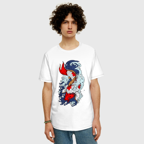 Мужская футболка хлопок Oversize с принтом Японские рыбки - карпы кои, фото на моделе #1