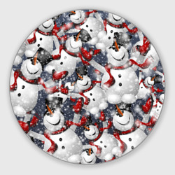 Круглый коврик для мышки Зимний паттерн со снеговиками