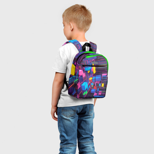 Детский рюкзак 3D с принтом Пространство с кубами, фото на моделе #1