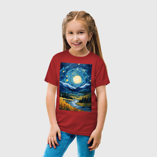 Детская футболка хлопок с принтом Ван Гог: осенний закат в горах, вид сбоку #3