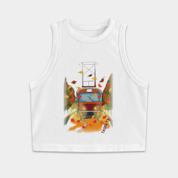 Женская укороченная майка-топ хлопок Осенний трамвайчик