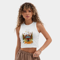 Женская укороченная майка-топ хлопок Осенний трамвайчик - фото 2