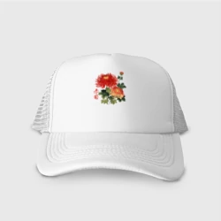 Кепка тракер с сеткой Красные хризантемы