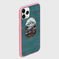Чехол для iPhone 11 Pro Max матовый Ретро мотоцикл на фоне гор - фото 2