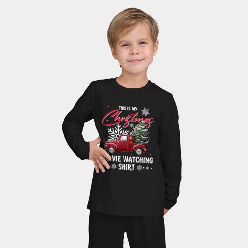 Детская пижама с лонгсливом хлопок с принтом Movie watching shirt, фото на моделе #1