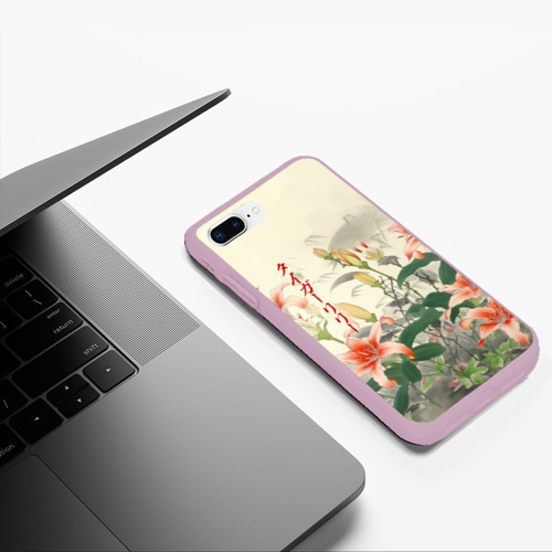 Чехол для iPhone 7Plus/8 Plus матовый Тигровые лилии - японский стиль, цвет розовый - фото 5