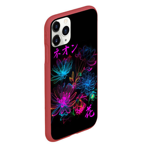 Чехол для iPhone 11 Pro матовый с принтом Неоновые цветы - японский стиль, вид сбоку #3