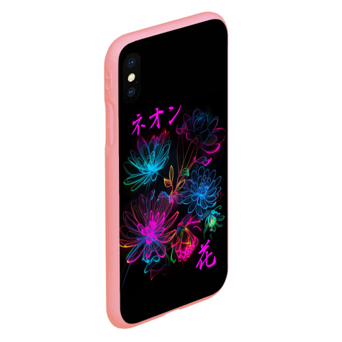 Чехол для iPhone XS Max матовый с принтом Неоновые цветы - японский стиль, вид сбоку #3