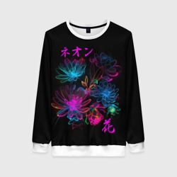 Женский свитшот 3D Неоновые цветы - японский стиль