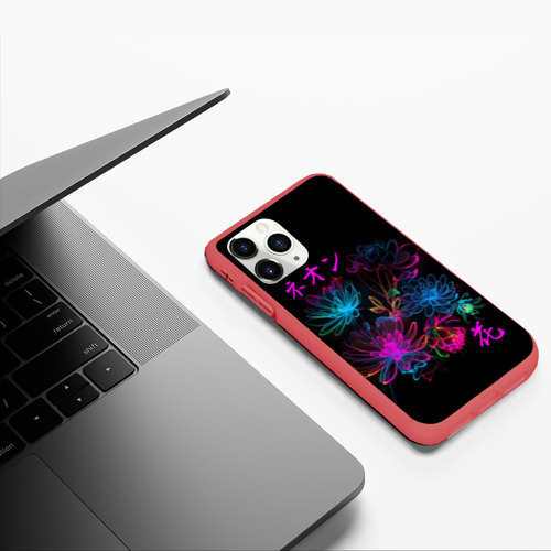 Чехол для iPhone 11 Pro матовый с принтом Неоновые цветы - японский стиль, фото #5