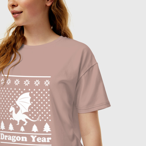 Женская футболка хлопок Oversize Sweater dragon year, цвет пыльно-розовый - фото 3