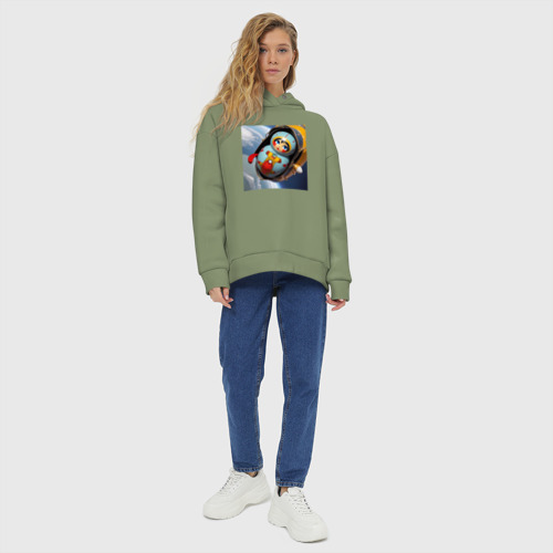 Женское худи Oversize хлопок Матрешка астронавт, цвет авокадо - фото 6