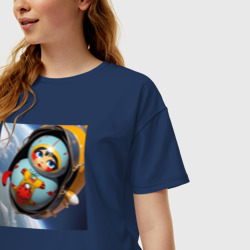 Женская футболка хлопок Oversize Матрешка астронавт - фото 2