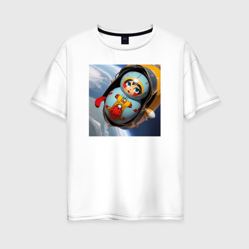 Женская футболка из хлопка оверсайз с принтом Матрешка астронавт, вид спереди №1