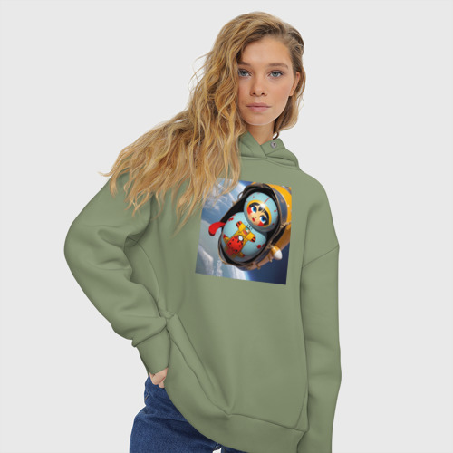 Женское худи Oversize хлопок Матрешка астронавт, цвет авокадо - фото 4