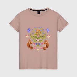Бурундуки в лесу у сосны – Женская футболка хлопок с принтом купить со скидкой в -20%