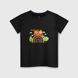 Детская футболка хлопок Пожарная машина едет по радуге 