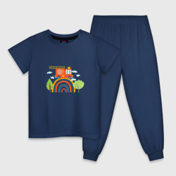 Детская пижама хлопок Пожарная машина едет по радуге 
