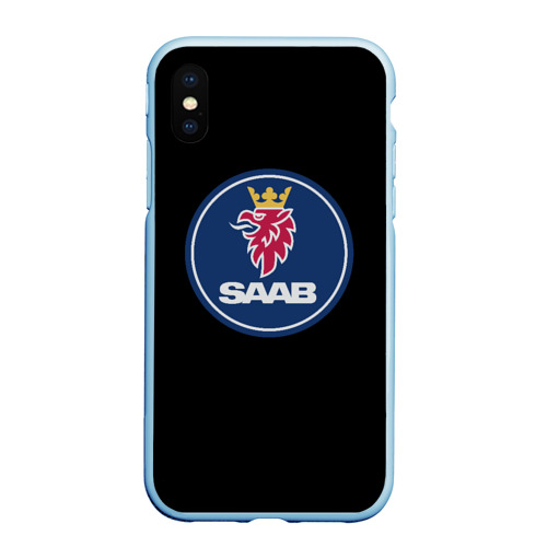 Чехол для iPhone XS Max матовый Saab sport auto car, цвет голубой