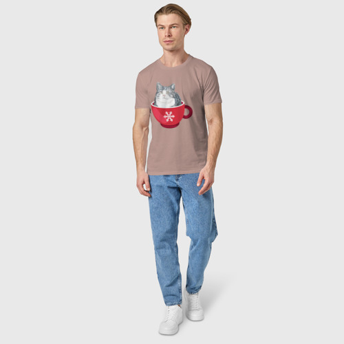 Мужская футболка хлопок с принтом Котик в кружке со снежинкой, вид сбоку #3