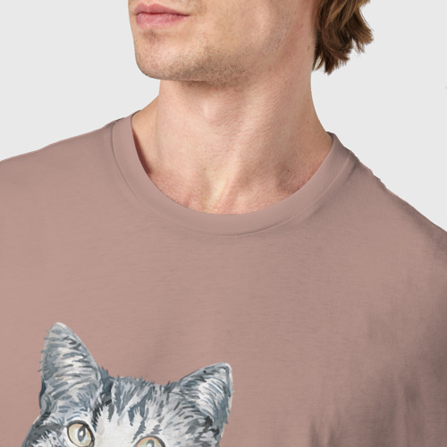 Мужская футболка хлопок с принтом Котик в кружке со снежинкой, фото #4