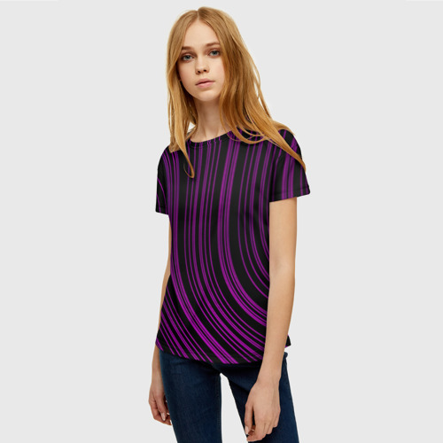 Женская футболка 3D Абстракция фиолетовые линии, цвет 3D печать - фото 3