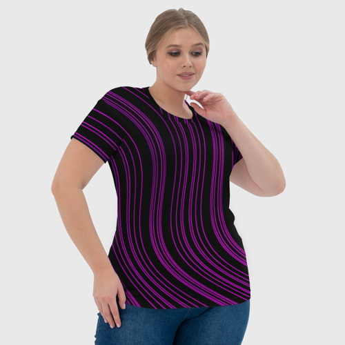 Женская футболка 3D Абстракция фиолетовые линии, цвет 3D печать - фото 6