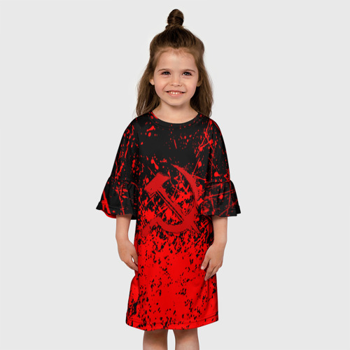 Детское платье 3D с принтом Ссср в красках серп и молот, вид сбоку #3
