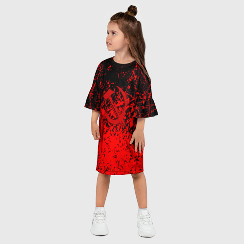Детское платье 3D с принтом Ссср в красках серп и молот, фото на моделе #1