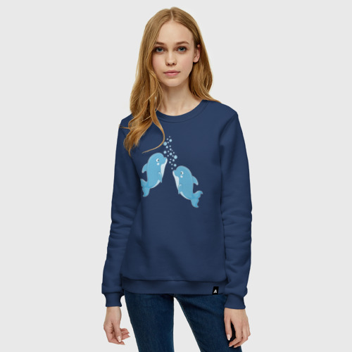 Женский свитшот хлопок Дельфинчики и пузырьки, цвет темно-синий - фото 3