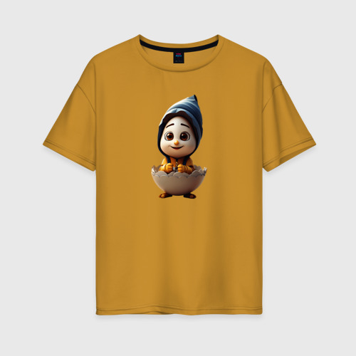 Женская футболка хлопок Oversize Эггбой яичный герой, цвет горчичный