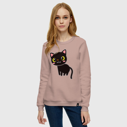 Женский свитшот хлопок Чёрный кавайный котик, цвет пыльно-розовый - фото 3