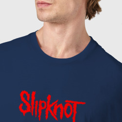 Футболка с принтом Slipknot  ню-метал для женщины, вид на модели спереди №4. Цвет основы: темно-синий