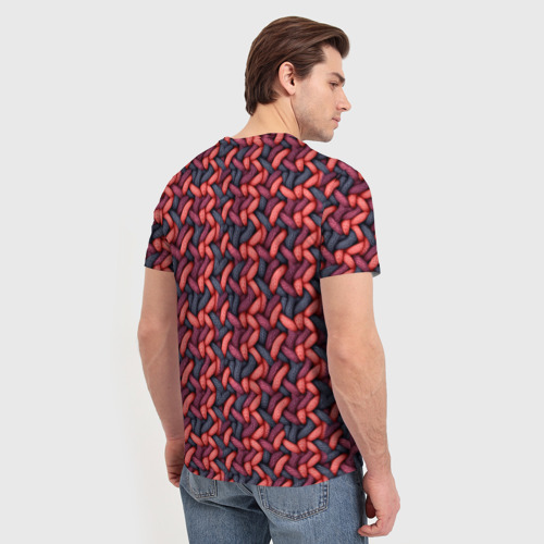Мужская футболка 3D с принтом Вязание текстура, вид сзади #2