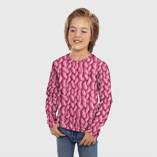 Детский лонгслив 3D с принтом Розовая  пряжа, фото на моделе #1