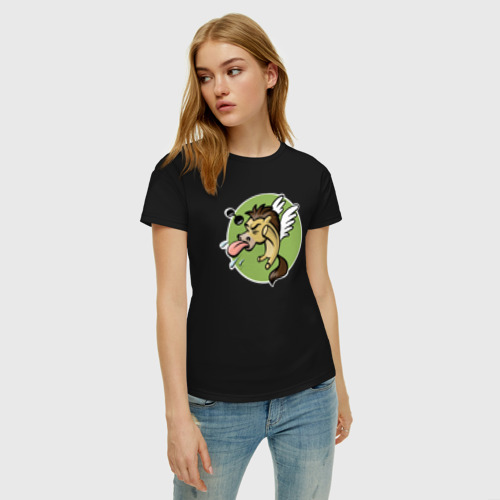 Женская футболка хлопок Литпони показывает язык, цвет черный - фото 3