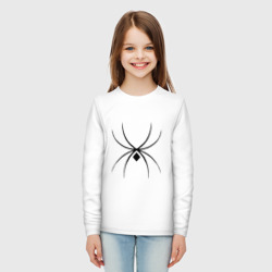 Лонгслив с принтом Черный паук для ребенка, вид на модели спереди №3. Цвет основы: белый