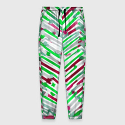 Мужские брюки 3D Новогодние линии зелёный и красный