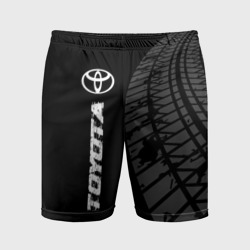 Мужские шорты спортивные Toyota speed на темном фоне со следами шин: по-вертикали