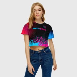 Женская футболка Crop-top 3D Watch Dogs - neon gradient: символ сверху - фото 2