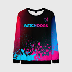 Мужской свитшот 3D Watch Dogs - neon gradient: символ сверху