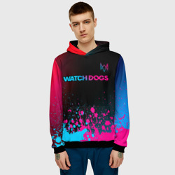 Мужская толстовка 3D Watch Dogs - neon gradient: символ сверху - фото 2