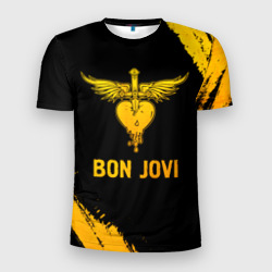 Мужская футболка 3D Slim Bon Jovi - gold gradient