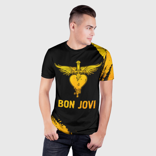 Мужская футболка 3D Slim Bon Jovi - gold gradient, цвет 3D печать - фото 3