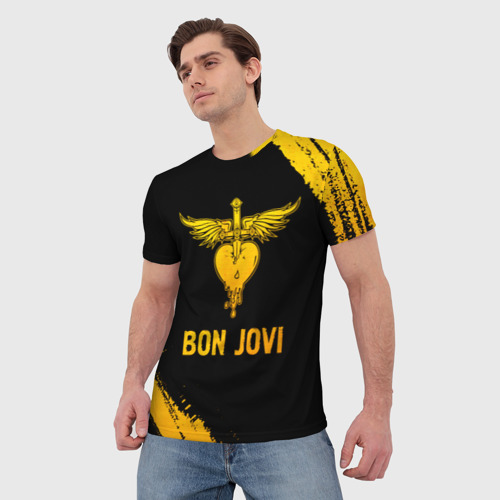 Мужская футболка 3D Bon Jovi - gold gradient, цвет 3D печать - фото 3