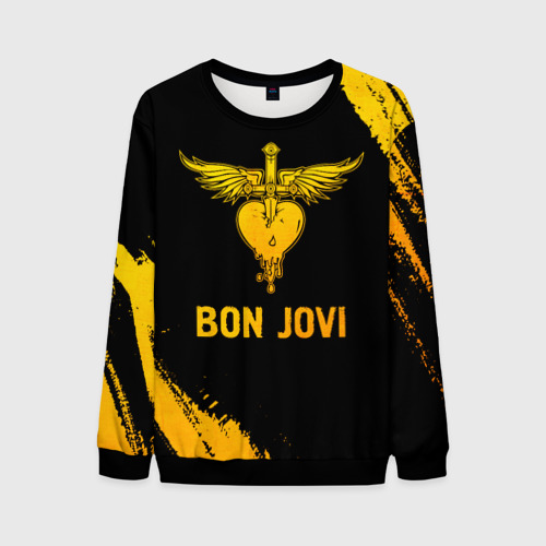 Мужской свитшот 3D Bon Jovi - gold gradient, цвет черный